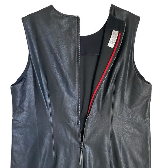 Spanx Faux Leather Midi Dress XL Black Sleeveless Minimalist Sexy Career Sheath - Picture 3 of 9